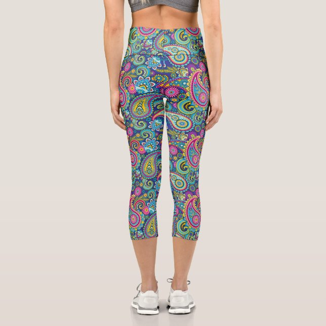 Trippy Hippy Retro Paisley Capri Leggings (Rückseite)