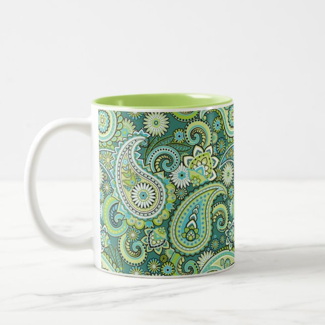 Trippy Hippy Retro Paisley Zweifarbige Tasse (Links)