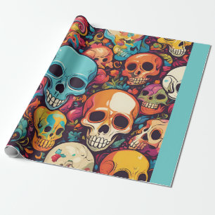 Trippy Hippy Skull Colorful Gemustert Psychedelic Geschenkpapier