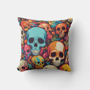 Trippy Hippy Skull Colorful Gemustert Psychedelic Kissen