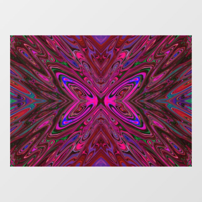 Trippy Hot Pink, Red and Blue Abstrakt Butterfly Fensteraufkleber (Blatt)