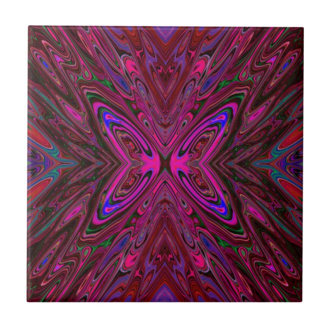 Trippy Hot Pink, Red and Blue Abstrakt Butterfly Fliese (Vorderseite)