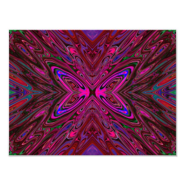 Trippy Hot Pink, Red and Blue Abstrakt Butterfly Fotodruck (Vorne)