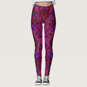 Trippy Hot Pink, Red and Blue Abstrakt Butterfly Leggings