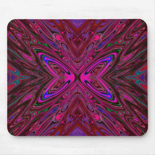Trippy Hot Pink, Red and Blue Abstrakt Butterfly Mousepad (Vorne)