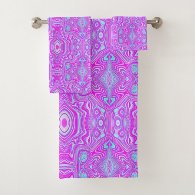 Trippy Hot Pink und Aqua Blue Abstrakt Pattern Badhandtuch Set (Insitu)