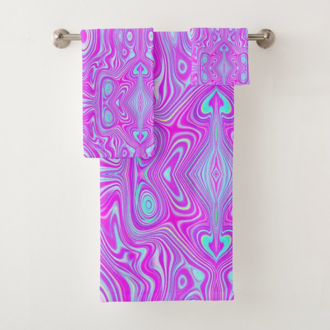 Trippy Hot Pink und Aqua Blue Abstrakt Pattern Badhandtuch Set (Insitu)