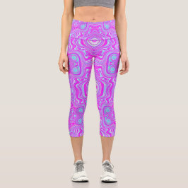 Trippy Hot Pink und Aqua Blue Abstrakt Pattern Capri Leggings