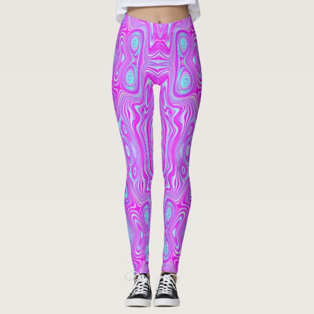 Trippy Hot Pink und Aqua Blue Abstrakt Pattern Leggings (Vorderseite)