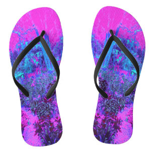 Trippy Hot Pink und Blaue Impressionistische Lands Flip Flops