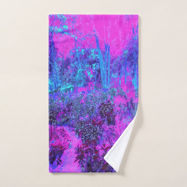 Trippy Hot Pink und Blue Impressionistic Landschaf Badhandtuch Set (Handtuch)