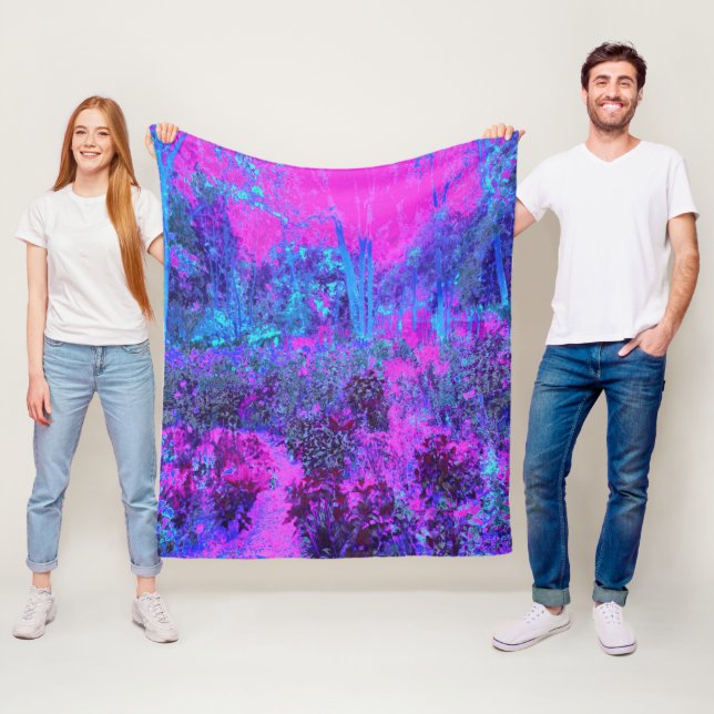 Trippy Hot Pink und Blue Impressionistic Landschaf Fleecedecke (Beispiel)