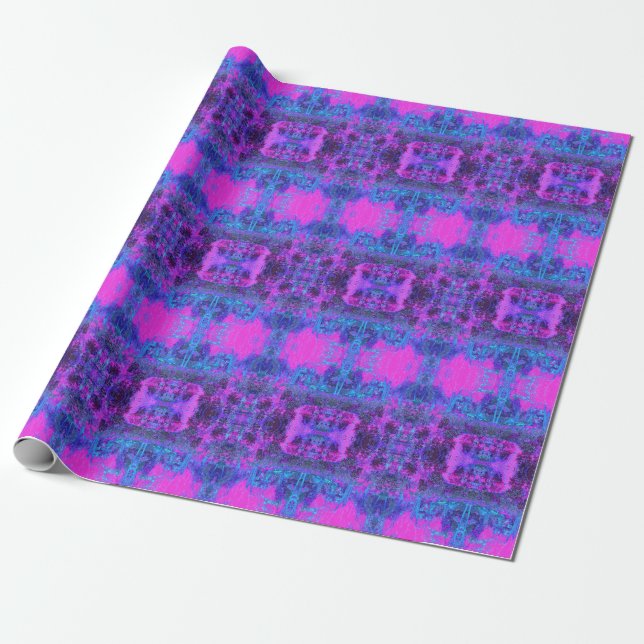 Trippy Hot Pink und Blue Impressionistic Landschaf Geschenkpapier (Ungerollt)