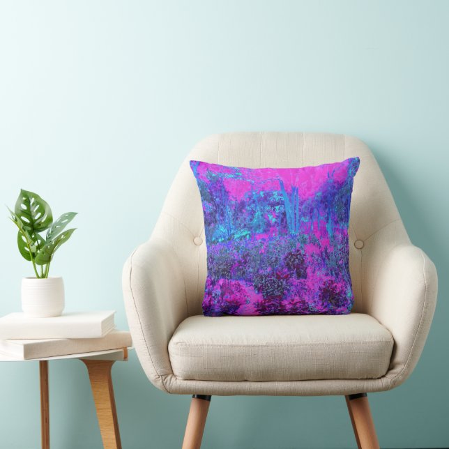 Trippy Hot Pink und Blue Impressionistic Landschaf Kissen (Stuhl )