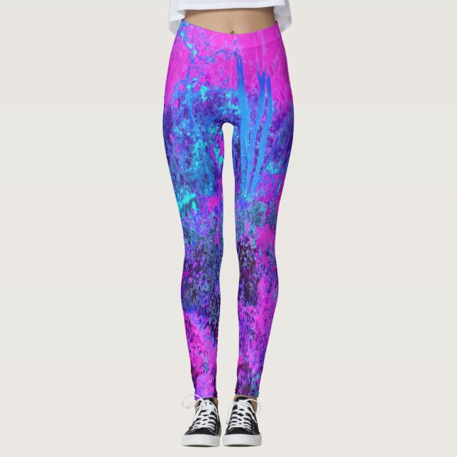Trippy Hot Pink und Blue Impressionistic Landschaf Leggings (Vorderseite)
