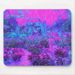 Trippy Hot Pink und Blue Impressionistic Landschaf Mousepad