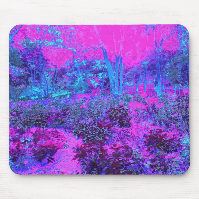 Trippy Hot Pink und Blue Impressionistic Landschaf Mousepad (Vorne)