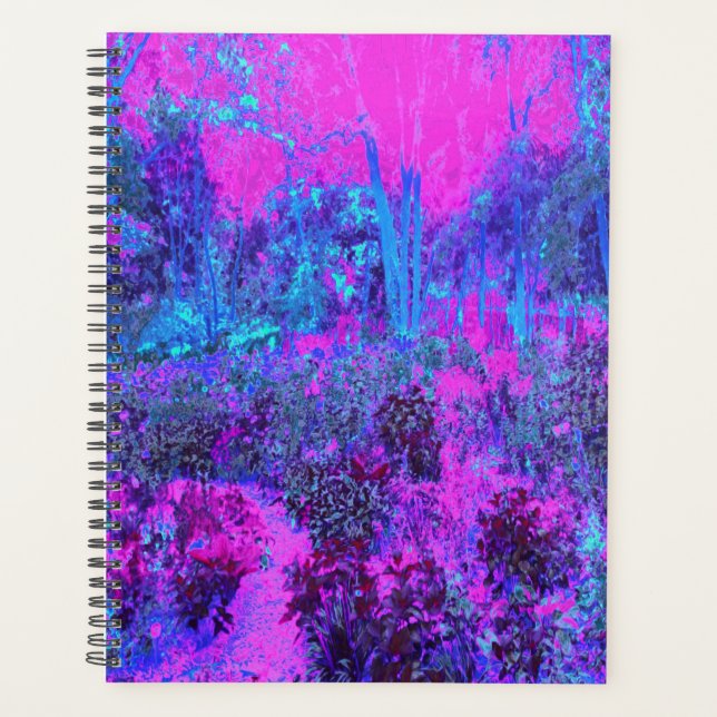 Trippy Hot Pink und Blue Impressionistic Landschaf Planer (Vorderseite)