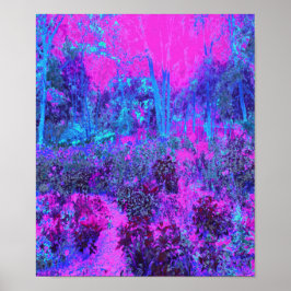 Trippy Hot Pink und Blue Impressionistic Landschaf Poster