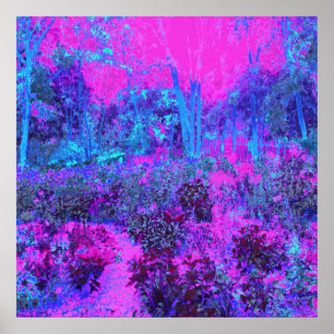 Trippy Hot Pink und Blue Impressionistic Landschaf Poster