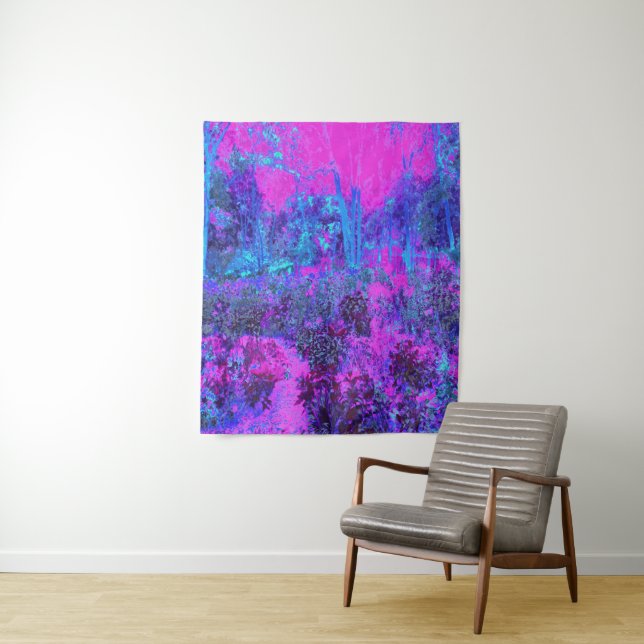 Trippy Hot Pink und Blue Impressionistic Landschaf Wandteppich (Beispiel)