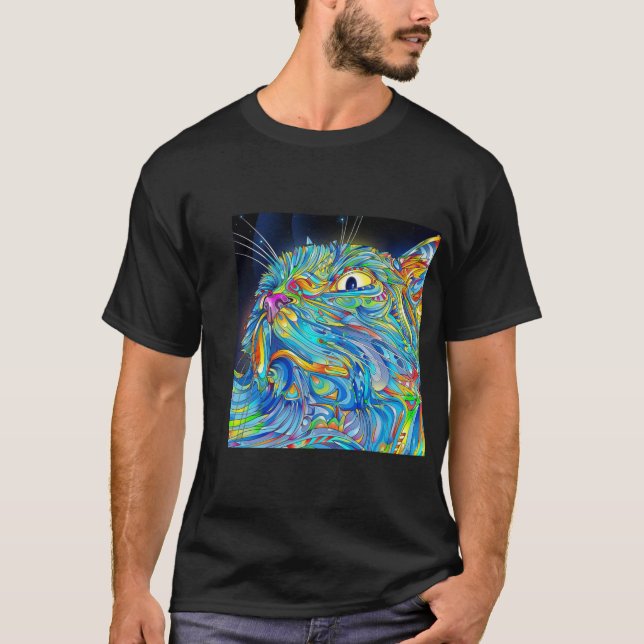 Trippy Katzen-Kunst-grafisches T-Shirt (Vorderseite)
