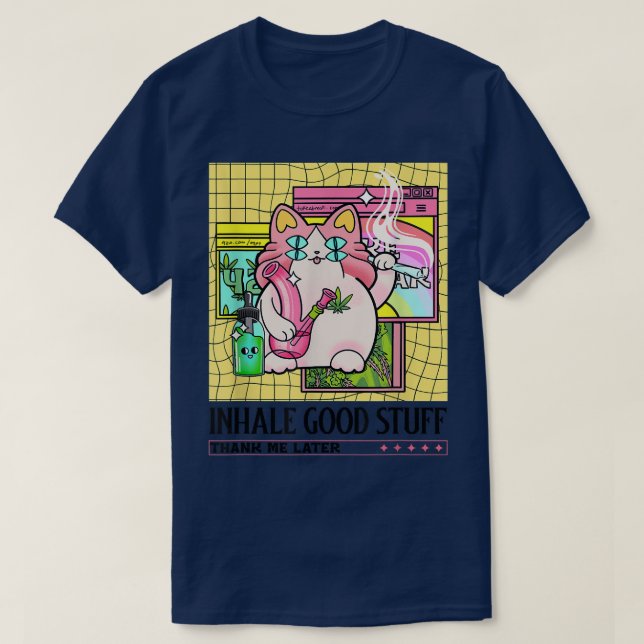 Trippy Kitty Cat CBD Glitch Pastel Bong Joint T-Shirt (Design vorne)