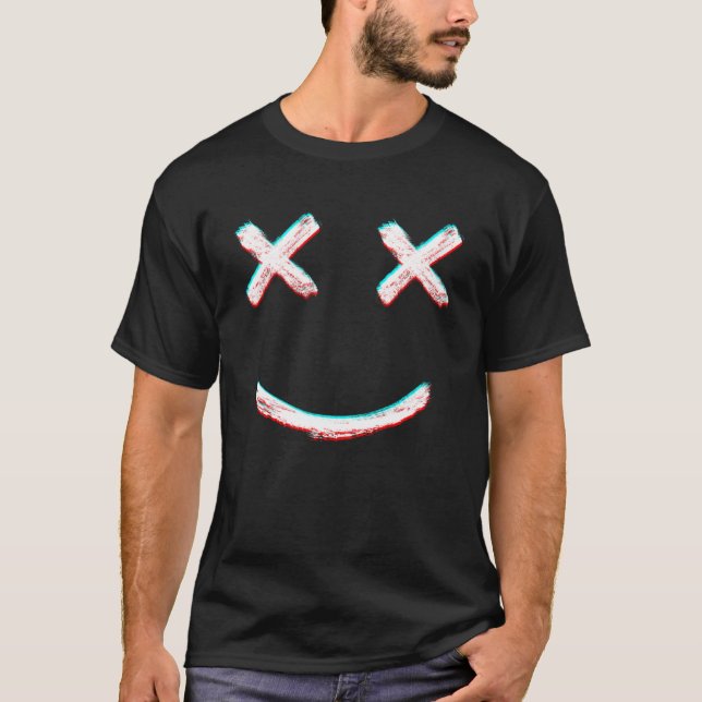 Trippy Lächeln Gesicht Emojicon Glitch Wink Lächel T-Shirt (Vorderseite)