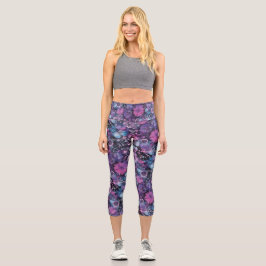 Trippy Lila Floral Psychedelic Muster Capri Leggings