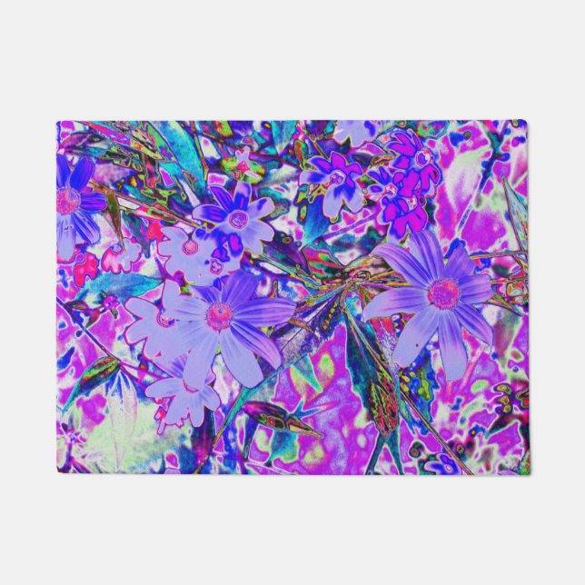 Trippy-Lila und Magenta-farbene Wildblumen Fußmatte (Vorderseite)