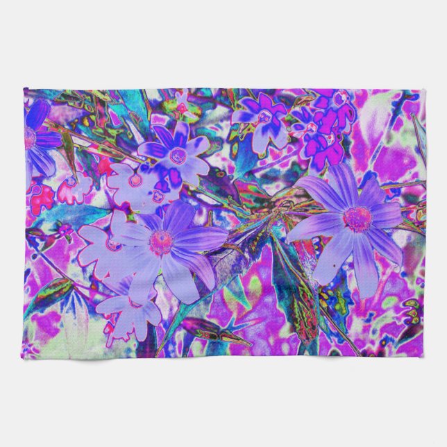 Trippy-Lila und Magenta-farbene Wildblumen Geschirrtuch (Horizontal)