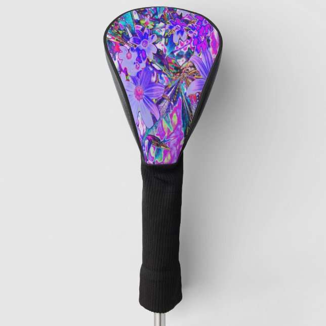 Trippy-Lila und Magenta-farbene Wildblumen Golf Headcover (Vorderseite)