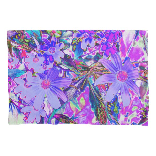 Trippy-Lila und Magenta-farbene Wildblumen Kissenbezug (Vorderseite)