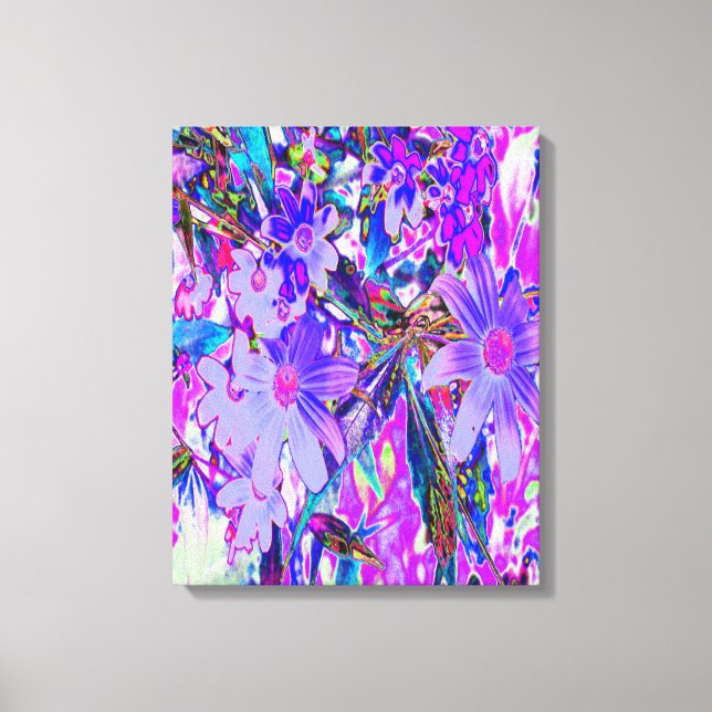 Trippy-Lila und Magenta-farbene Wildblumen Leinwanddruck (Vorderseite)