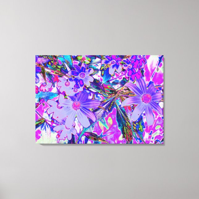 Trippy-Lila und Magenta-farbene Wildblumen Leinwanddruck (Vorderseite)