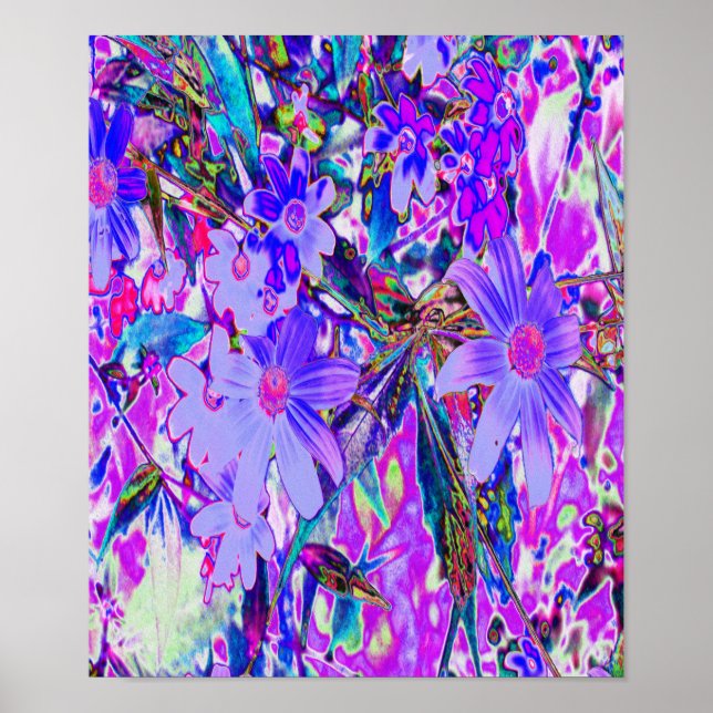 Trippy-Lila und Magenta-farbene Wildblumen Poster (Vorne)