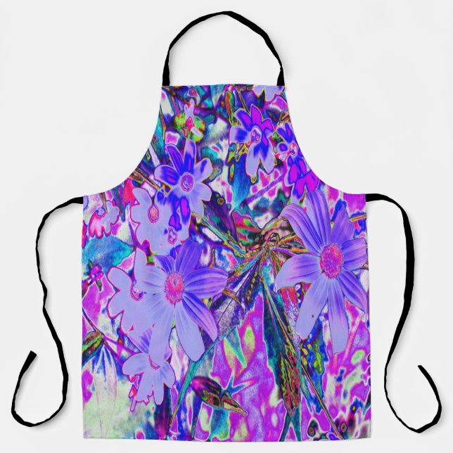 Trippy-Lila und Magenta-farbene Wildblumen Schürze (Vorderseite)