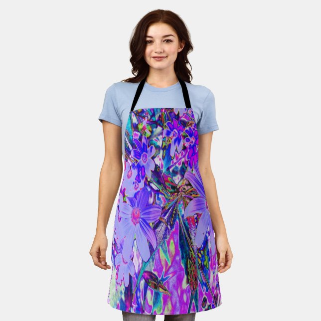 Trippy-Lila und Magenta-farbene Wildblumen Schürze (Getragen)
