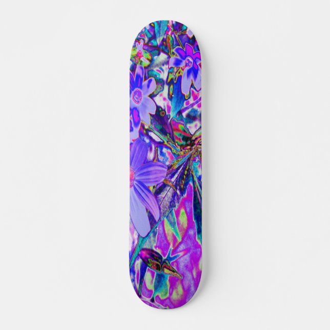 Trippy-Lila und Magenta-farbene Wildblumen Skateboard (Vorne)