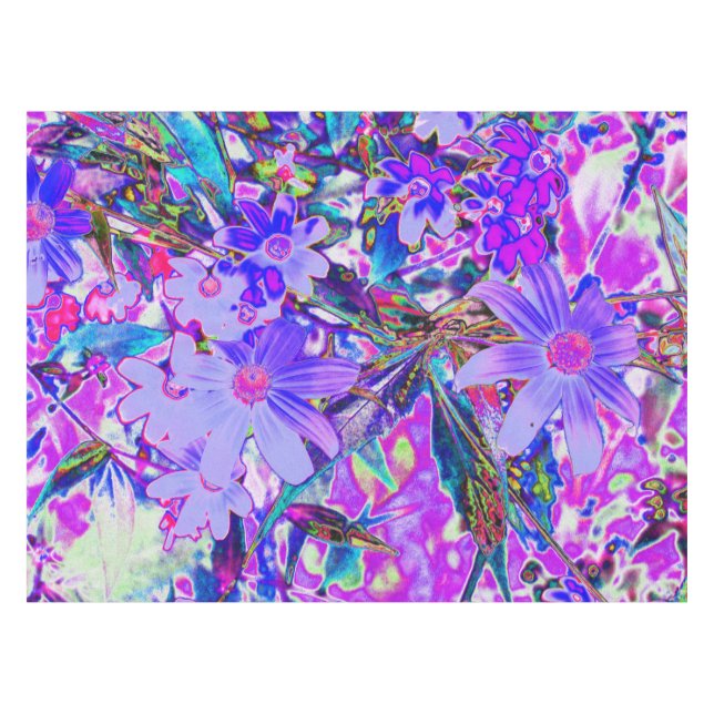 Trippy-Lila und Magenta-farbene Wildblumen Tischdecke (Vorderseite (Horizontal))