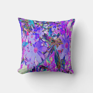 Trippy lila und magentafarbene bunte Wildblumen Kissen