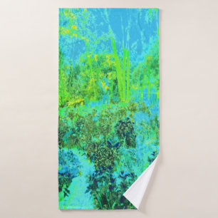Trippy Lime Green and Blue Garden Landschaft Badehandtuch