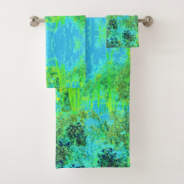 Trippy Lime Green and Blue Garden Landschaft Badhandtuch Set