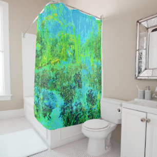 Trippy Lime Green and Blue Garden Landschaft Duschvorhang
