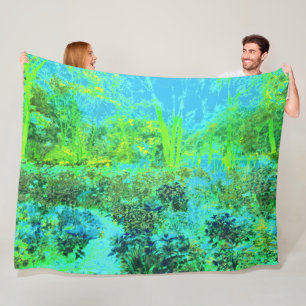 Trippy Lime Green and Blue Garden Landschaft Fleecedecke