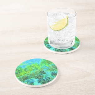 Trippy Lime Green and Blue Garden Landschaft Getränkeuntersetzer