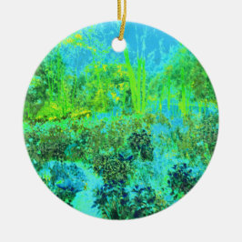 Trippy Lime Green and Blue Garden Landschaft Keramik Ornament