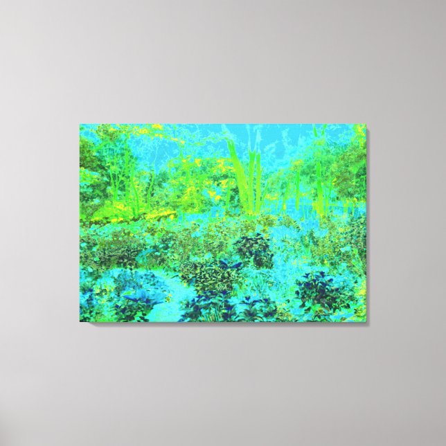 Trippy Lime Green and Blue Garden Landschaft Leinwanddruck (Vorderseite)