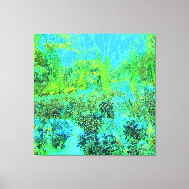 Trippy Lime Green and Blue Garden Landschaft Leinwanddruck (Vorderseite)