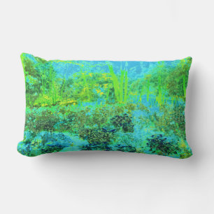 Trippy Lime Green and Blue Garden Landschaft Lendenkissen